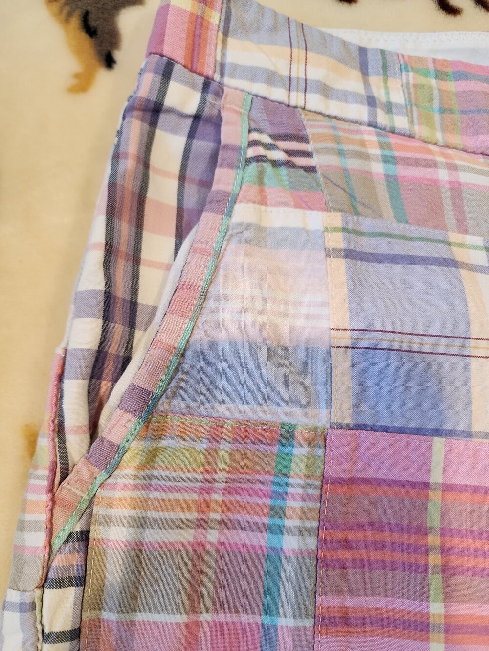 L.L.Bean Pastel Plaid Patchwork Favorite Fit Shorts Size 16. - Picture 6 of 13